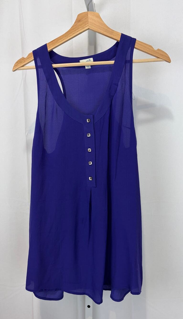 ODILLE Anthropologie Silk Tank Top Scoop Neck Henley Button Purple Size 6